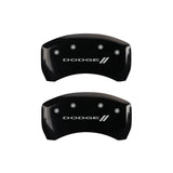 MGP 4 Caliper Covers Engraved Front & Rear With stripes/Dodge Black finish silver ch - 12162SDD3BK