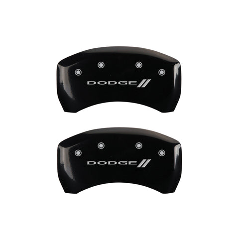 MGP 4 Caliper Covers Engraved Front & Rear With stripes/Dodge Black finish silver ch - 12001SDD3BK