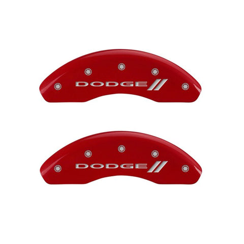 MGP 4 Caliper Covers Engraved Front & Rear With stripes/Dodge Red finish silver ch - 12199SDD3RD