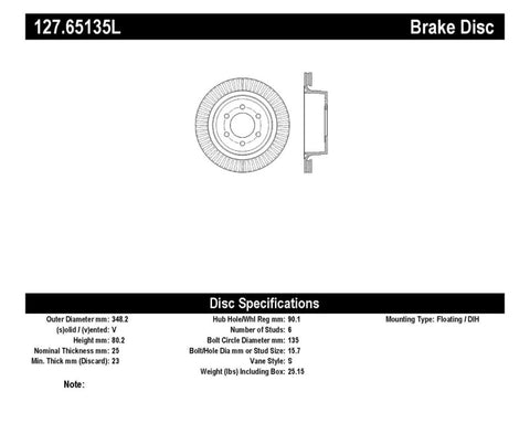 StopTech Slotted & Drilled Sport Brake Rotor - 127.65135L