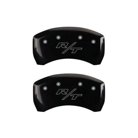 MGP 4 Caliper Covers Engraved Front Cursive/Challenger Engraved Rear RT Black finish silver ch - 12162SCLRBK