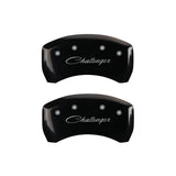 MGP 4 Caliper Covers Engraved Front & Rear Cursive/Challenger Black finish silver ch - 12181SCLSBK