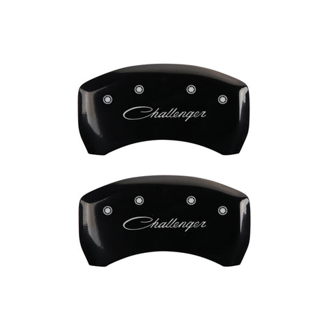 MGP 4 Caliper Covers Engraved Front & Rear Cursive/Challenger Black finish silver ch - 12181SCLSBK