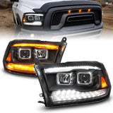ANZO 09-18 Dodge Ram 1500/2500/3500 Proj HL Headlights Switchback + Sequential - Black Amber - 111611