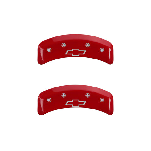 MGP 4 Caliper Covers Engraved Front & Rear Bowtie Red finish silver ch - 14026SBOWRD