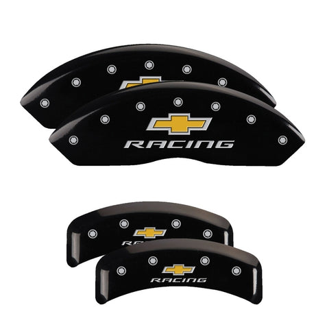 MGP 4 Caliper Covers Engraved F & R Chevy Racing Black Finish Silver Char 1988 Chevrolet Corvette - 13013SBRCBK