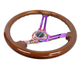 NRG Reinforced Steering Wheel (350mm / 3in. Deep) Brown Wood w/Blk Matte Spoke/Neochrome Center Mark - RST-018BR-MC