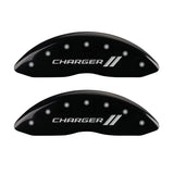 MGP 4 Caliper Covers Engraved Front & Rear With stripes/Charger Black finish silver ch - 12088SCH1BK