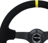 NRG Reinforced Steering Wheel (350mm / 3in. Deep) Blk Suede/X-Stitch w/5mm Blk Spoke & Yellow CM - RST-036MB-S-Y