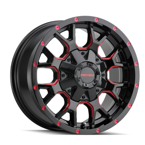 Mayhem 8015 Warrior 17x9 / 8x165.1 BP / 18mm Offset / 130.8mm Hub Black w/ Prism Red Wheel - 8015-7976BTR18