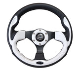 NRG Reinforced Steering Wheel (320mm) Blk w/White Trim & 4mm 3-Spoke - RST-001WT