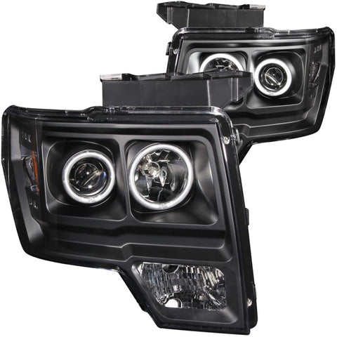 ANZO 2009-2014 Ford F-150 Projector Headlights w/ Halo Black (CCFL) - 111161