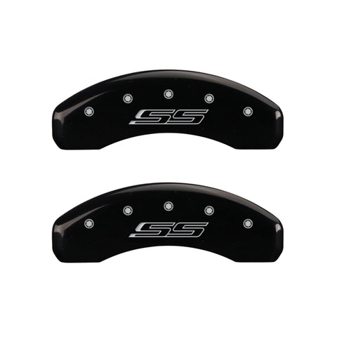 MGP 4 Caliper Covers Engraved Front Gen 5/Camaro Engraved Rear Gen 5/SS Black finish silver ch - 14241SCS5BK