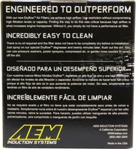 AEM Dryflow Conical Air Filter 5.5in Base OD / 4.75in Top OD / 5in Height - 21-2011DK