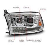 ANZO 09-18 Dodge Ram 1500/2500/3500 Proj HL Headlights Switchback + Sequential - Chrome Amber - 111612