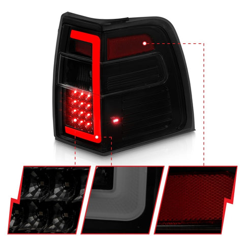 ANZO 07-17 Ford Expedition LED Taillights w/ Light Bar Black Housing Smoke Lens - 311409
