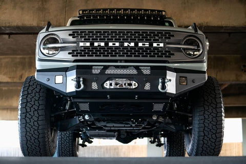 DV8 Offroad 2021+ Ford Bronco Front Bumper Winch Capable w/ Optional Bull Bar/Aux Light Opening - FBBR-01