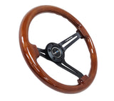 NRG Reinforced Steering Wheel (350mm / 3in. Deep) Brown Wood w/Blk Matte Spoke/Black Center Mark - RST-018BR-BK