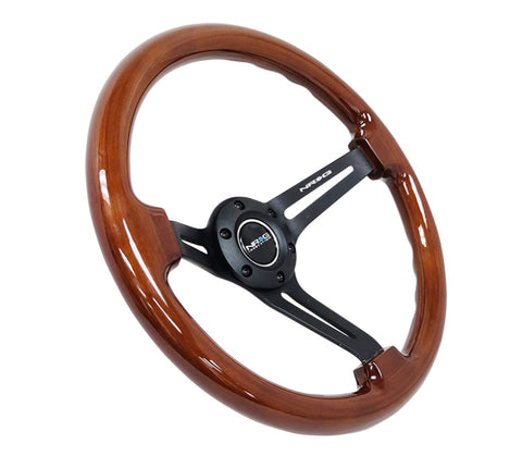 NRG Reinforced Steering Wheel (350mm / 3in. Deep) Brown Wood w/Blk Matte Spoke/Black Center Mark - RST-018BR-BK