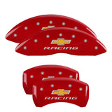 MGP 4 Caliper Covers Engraved Front & Rear Chevy racing Red finish silver ch - 14231SBRCRD