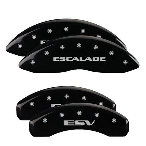 MGP 4 Caliper Covers Engraved Front Escalade Engraved Rear ESV Black finish silver ch - 35015SESVBK