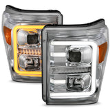 ANZO 11-16 Ford F-250/F-350/F-450 Projector Headlights w/ Plank Style Switchback Chrome w/Amber - 111407