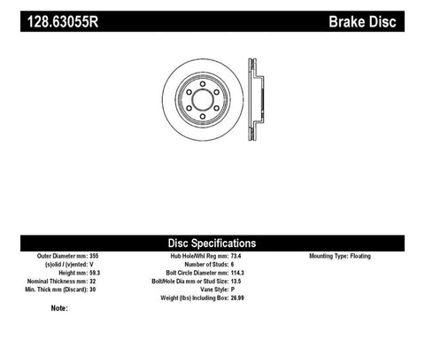 StopTech Drilled Sport Brake Rotor - 128.63055R