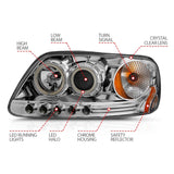 ANZO 1997.5-2003 Ford F-150 Projector Headlights w/ Halo Chrome 1pc - 111054