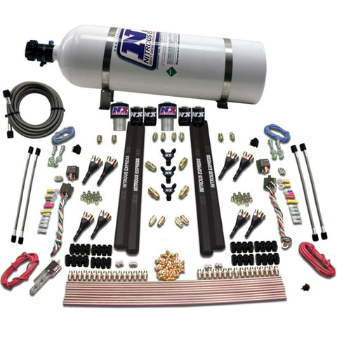 Nitrous Express SX2 Dual Stage /Gas/Rails 8 Nozzles Nitrous Kit (200-1200HP) w/15lb Bottle - 90209-15