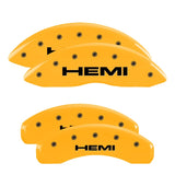 MGP 4 Caliper Covers Engraved Front & Rear Hemi Yellow Finish Black Char 2006 Jeep Commander - 42002SHEMYL