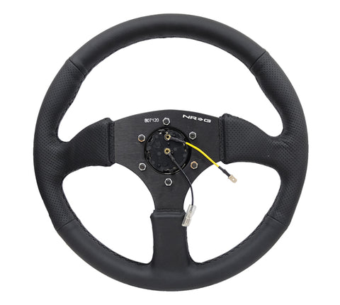 NRG Reinforced Steering Wheel (350mm / 2.5in. Deep) Blk Leather Comfort Grip w/5mm Matte Blk Spokes - RST-023MB-R