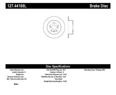 StopTech Sport Drilled & Slotted Rotor - Rear Left - 127.44188L