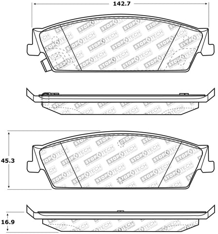 StopTech Sport Brake Pads w/Shims and Hardware - Front - 309.11940