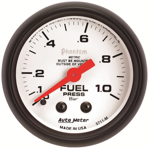 Autometer Phantom 2-1/16in 0-1.0 Bar Mechanical Fuel Pressure Gauge - 5711-M