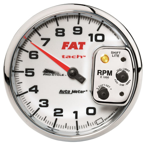 Autometer Pro-Cycle Gauge Tach 5in 10K Rpm Shift- Lite 2&4 Cylinder White Fat Tach - 19265