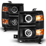 ANZO 14-15 Chevrolet Silverado 1500 Projector Headlights w/ Halo Black Housing w/ Black Trim - 111583