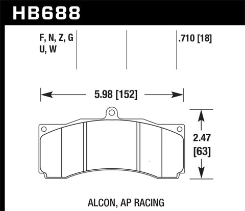 Hawk AP Racing / Stoptech / Alcon DTC-60 Race Brake Pads - HB688G.710