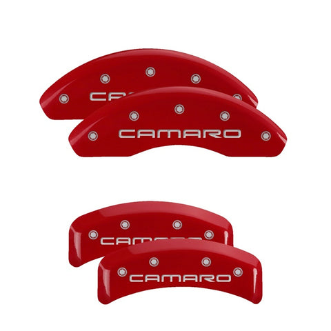 MGP 4 Caliper Covers Engraved Front & Rear Gen 4/Camaro Red finish silver ch - 14026SCA4RD