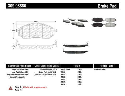 StopTech Performance 06-08 350Z w/ Std Brakes / 06-08 Infiniti G35 Front Brake Pads - 309.08880