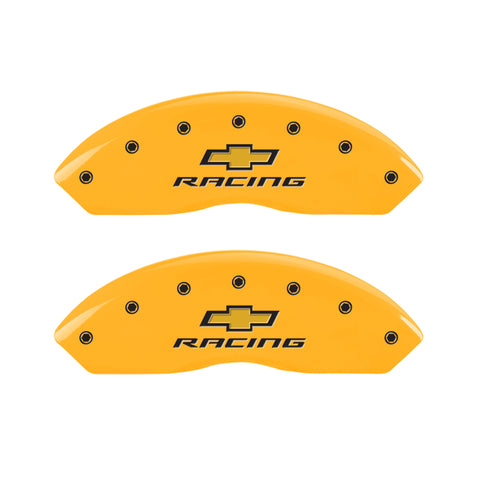 MGP 4 Caliper Covers Engraved F & R Chevy Racing Yellow Finish Black Char 2017 Chevrolet Camaro - 14240SBRCYL