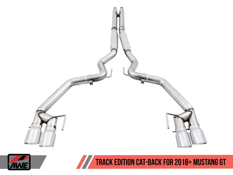 AWE Tuning 2018+ Ford Mustang GT (S550) Cat-back Exhaust - Track Edition (Quad Chrome Silver Tips) - 3020-42064