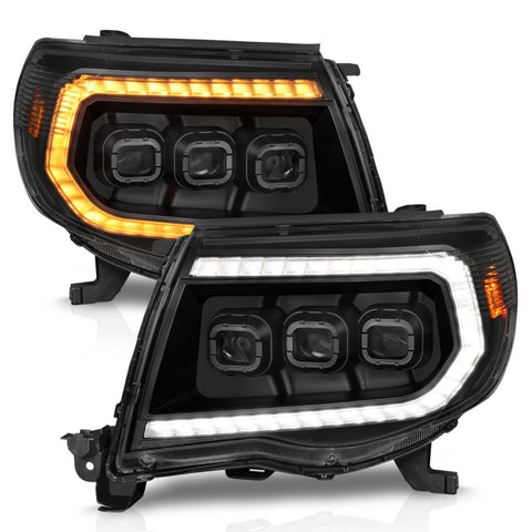 ANZO 05-11 Toyota Tacoma Full Proj Headlights w/Lght Bar Swchbk Seq. Blk. Housing w/Initiation Light - 111581