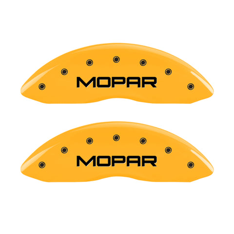 MGP 4 Caliper Covers Engraved Front & Rear Mopar Yellow Finish Black Char 2007 Dodge Charger - 12005SMOPYL