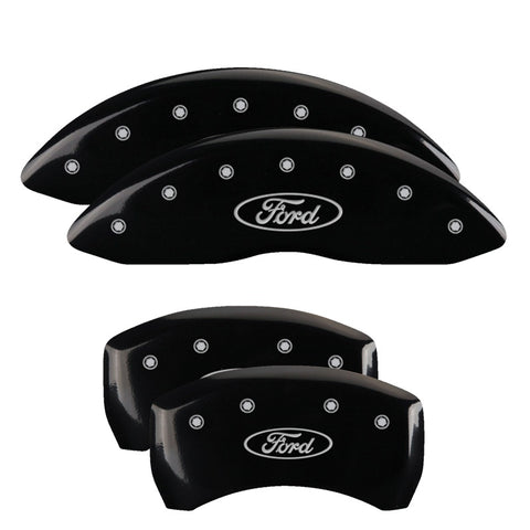 MGP 4 Caliper Covers Engraved Front & Rear Oval logo/Ford Black finish silver ch - 10230SFRDBK