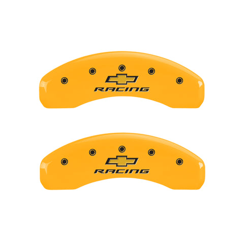 MGP 4 Caliper Covers Engraved F & R Chevy Racing Yellow Finish Black Char 2016 Chevrolet Camaro - 14241SBRCYL