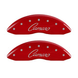 MGP 4 Caliper Covers Engraved Front & Rear Cursive/Camaro Red finish silver ch - 14033SCCSRD