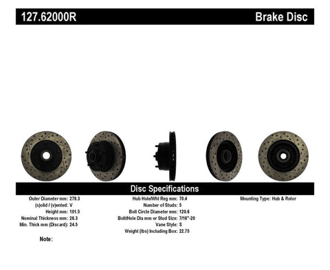 StopTech Slotted & Drilled Sport Brake Rotor - 127.62000R