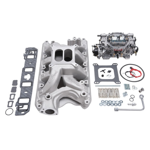 Edelbrock Manifold And Carb Kit Performer RPM Air-Gap Small Block Ford 351W Natural Finish - 2034