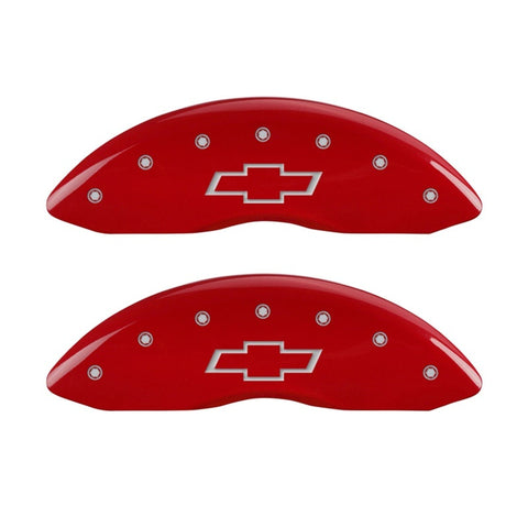 MGP Front set 2 Caliper Covers Engraved Front Bowtie Red finish silver ch - 14238FBOWRD