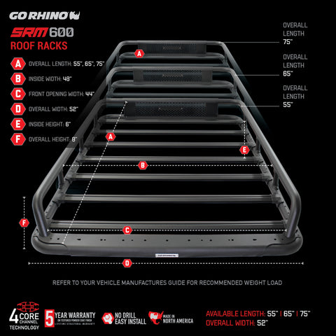 Go Rhino SRM 600 Basket Style Roof Rack 55in. - Tex. Blk - 5936055T